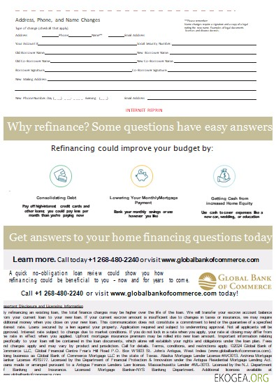 Relevé hypothécaire bancaire d'Antigua , et , Barbuda Global Bank of Commerce, 3 pages, 3 scr template